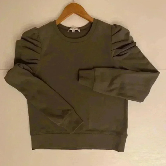 Rebecca Minkoff Puff Shoulder Long Sleeve Sweatshirt Olive Green Size XS - Picture 6 of 13